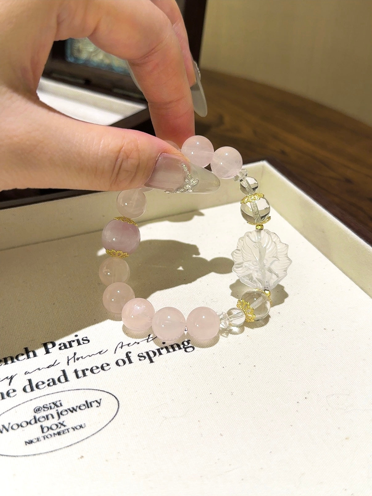 ▫️▪️ Pink crystal kunzite white crystal fox bracelet